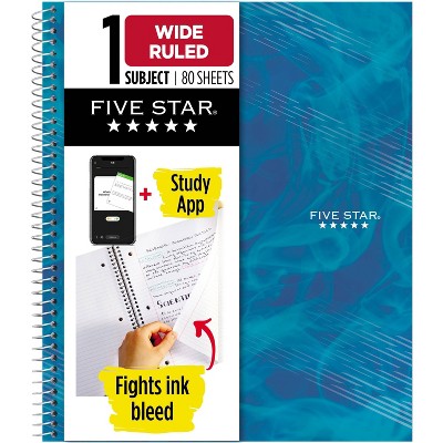 Five Star Active 1 Subject 80ct Wide Ruled Notebook Blue