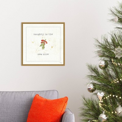 Christmas Mistletoe Quote Canvas Print with Gold Frame