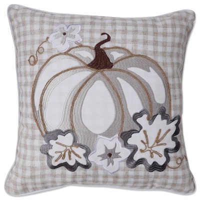16.5"x16.5" Pumpkin Indoor Square Throw Pillow Natural/White - Pillow Perfect