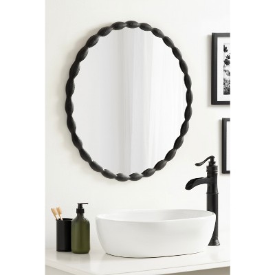 Perlina 26" Black Round Scalloped Vanity Mirror