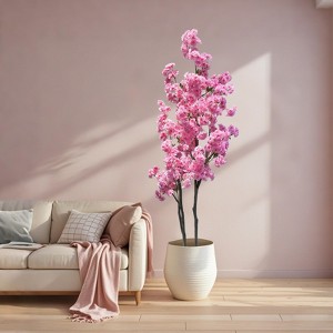 Artificial Cherry Blossom, Fake Cherry Blossom Tree for Home Office, Indoor Outdoor Decorative Potted Faux Plants for Home Office Wedding - 1 of 4