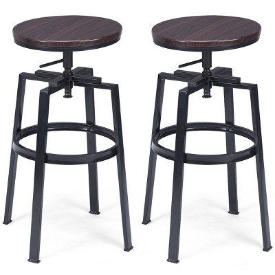 Costway Set Of 2 Adjustable Bar Stools Swivel Bar Chairs Hot-stamping Cloth  Retro Brown Low Back : Target