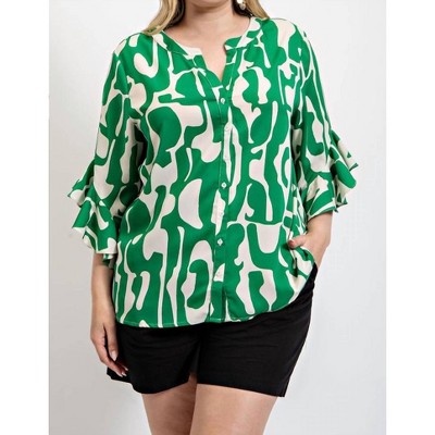 Women's Plus Size Geometric Print Blouse - GiGiO