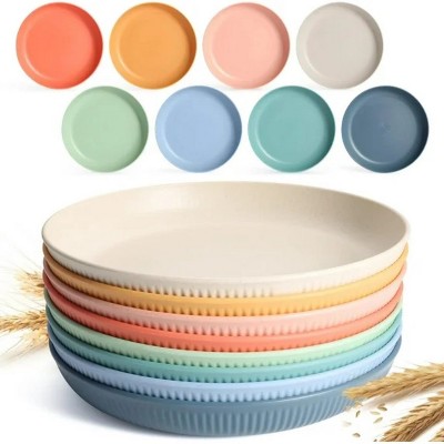 LunaLulinlk 8 PACK 9 Inches Lightweight Wheat Straw Plates, Lightweight Unbreakable Kitchen Plate Sets