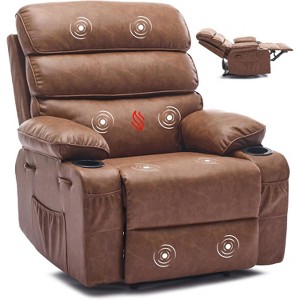 PU Leather Recliner for Adults with Massage & Heat, Extra Wide Manual Lazy Chair, Large Comfort Seat with 1.5X Sponge Arm & Back - 1 of 4