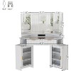 PAKASEPT Corner Vanity with Desk Mirror & Lights, Fluted Makeup Vanity Desk with Glass Top, Charging Station, torage Cabinets & Drawers - 2 of 4