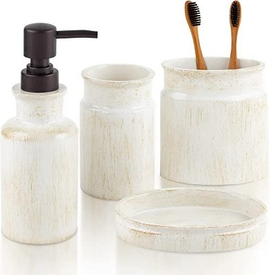 4pc Marbled Ceramic Bathroom Accessories Set Marble - Threshold™