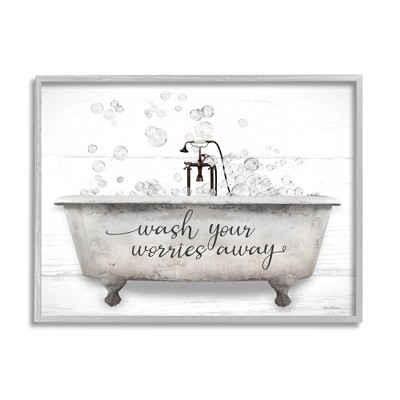 Stupell Industries Wash Your Worries Away Tub Bubbles Framed Giclee Art