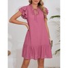Womens Summer Dresses 2025 V-Neck Drawstring Ruffle Cap Short Sleeve Side Pockets Mini Dress Sundress - 4 of 4