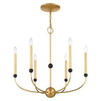 Mid-Century Modern 6-Light Chandelier in Natural Brass and Bronze