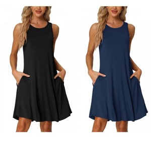INSPIRE CHIC Women's 2 Pcs Sleeveless Crew-Neck Sleep Dress with Pockets Nightgown Set - 1 of 4