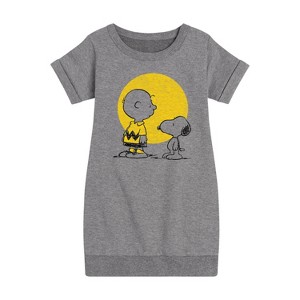 - Peanuts - Charlie Snoopy Hearts Graphic Short Sleeve Fleece Dress - 1 of 4