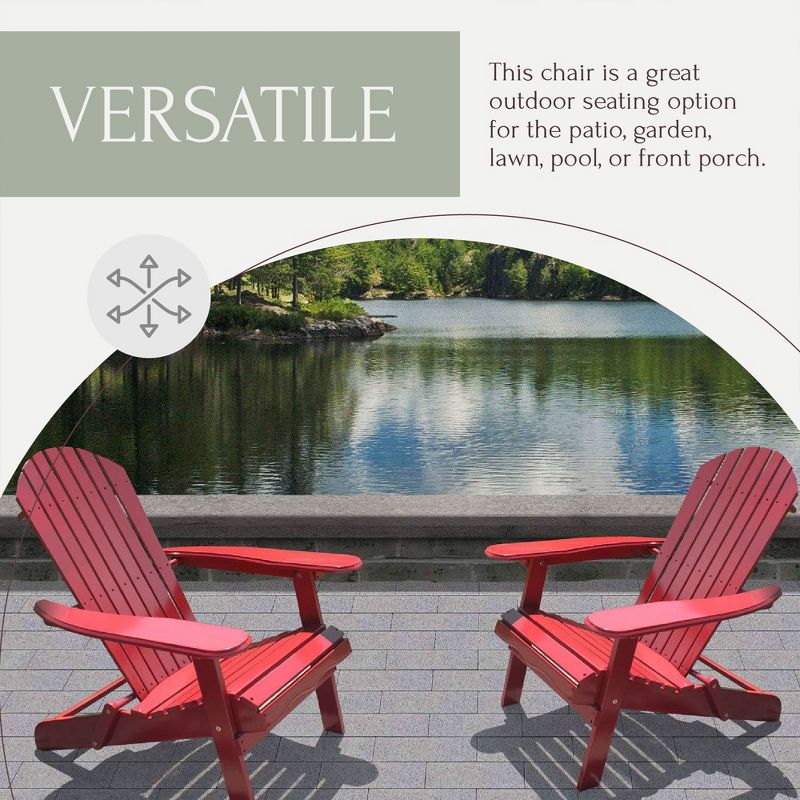 Northbeam Outdoor Lawn Garden Portable Foldable Wooden Adirondack Accent Chair, Deck, Porch, and Patio Seating with 250 Pound Capacity, Red, 5 of 7