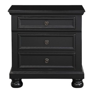 Vynxaria Casual Transitional Nightstand - Black Finish, 2 Dovetail Drawers, Bun Feet, Antique Bronze Knobs, Bedroom Bedside Table - 1 of 4