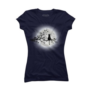 Junior's Design By Humans The Cat and The Moon By Maryedenoa T-Shirt - 1 of 3