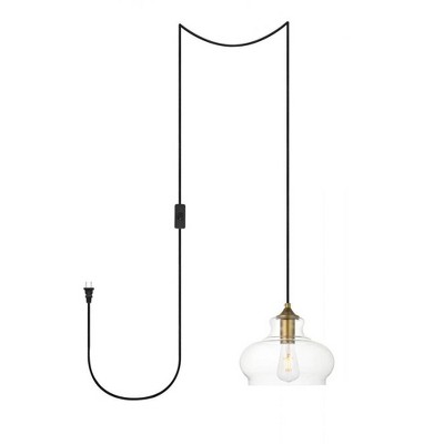 Elegant Lighting Destry 1 Light brass plug-in Pendant With Clear Glass