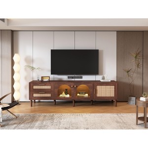 CAVINAS TV Stand Rattan TV Stand LED Light for TVs up to 80" Entertainment Center with Cabinets and Drawers - 1 of 4