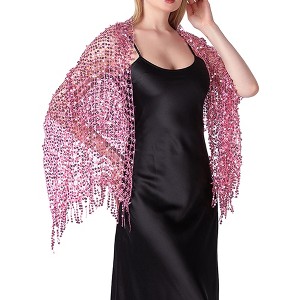INSPIRE CHIC Women's Sequin Shawls and Wraps for Evening Dresses Fringed Sparkly Scarf 1Pc - 1 of 4