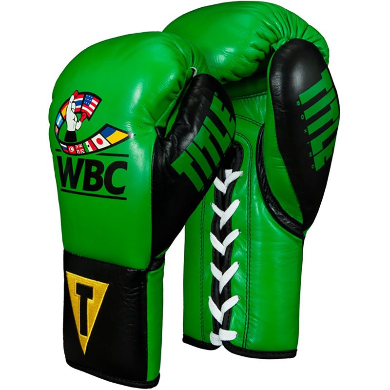 Title Boxing WBC Pro Fight Leather Lace Up Gloves - Green/Black, 1 of 5