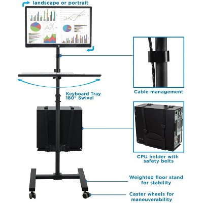 Mount-it! Height Adjustable Rolling Computer Cart, Mobile Workstation ...