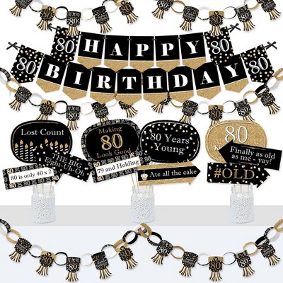 Big Dot of Happiness Adult 80th Birthday - Gold - Banner and Photo Booth Decorations - Birthday Party Supplies Kit - Doterrific Bundle