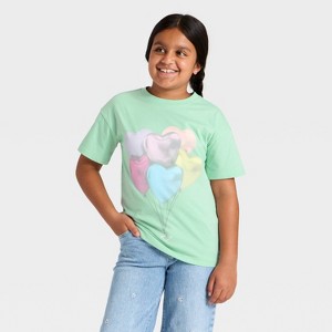 Girls' Short Sleeve 'Heart Balloons' Oversized Graphic T-Shirt - Cat & Jack™ Mint Green - 1 of 3