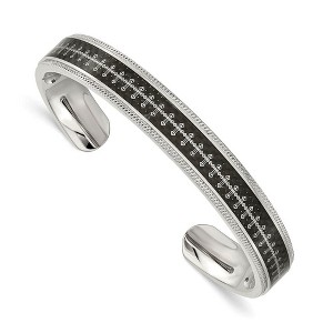 Black Bow Jewelry Men's 10mm Stainless Steel, Black Carbon Fiber & Cross Cuff Bracelet - 1 of 4