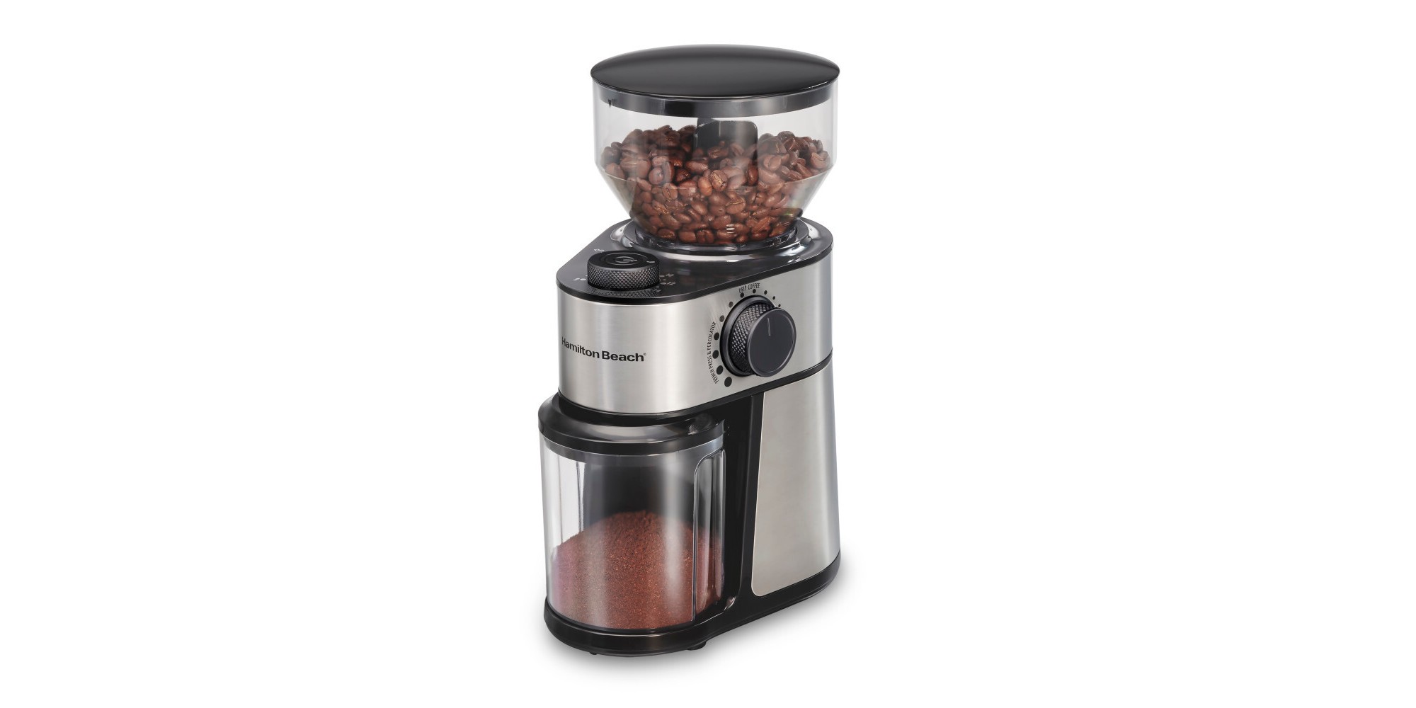 Hamilton Beach Burr Coffee Grinder 80385: 18 Settings, Dishwasher-Safe Parts, 14 Cup Capacity, Black