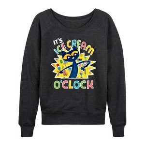 Women's - Pete the Cat - Icecream Oclock Lightweight French Terry Wide Neck Long Sleeve Shirt - 1 of 4