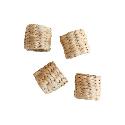 Slickblue Napkin Rings Set of 4, Water Hyacinth Woven Table Accents for Everyday or Holiday Dining