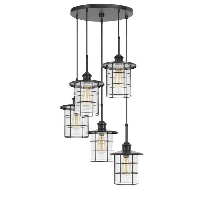 22" x 22" x 15" Silverton Metal and Glass Pendant with Matching Canopy Dark Bronze - Cal Lighting