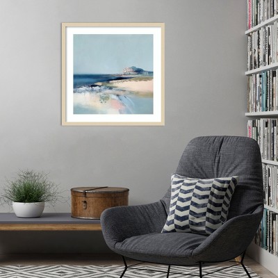 Serene Coastal Abstract Canvas Art Print in Natural Wood Frame