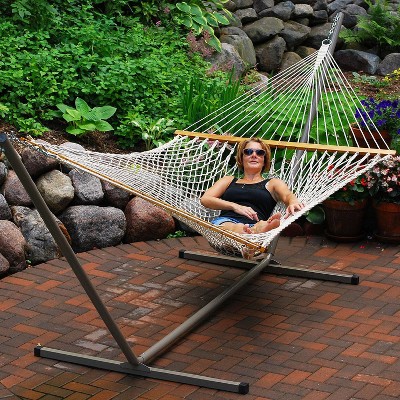 White Cotton Rope Two-Person Patio Hammock
