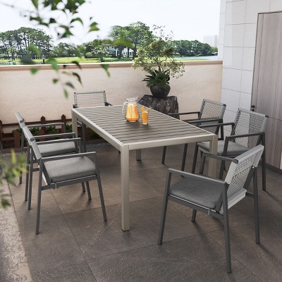 Coolbibila-Outdoor Dining Set, Aluminum Dining Chair Set Of 6, Rope-Woven Chairs And Aluminum Dining Table