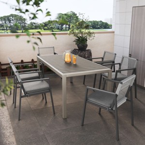 Coolbibila-Outdoor Dining Set, Aluminum Dining Chair Set Of 6, Rope-Woven Chairs And Aluminum Dining Table - 1 of 4
