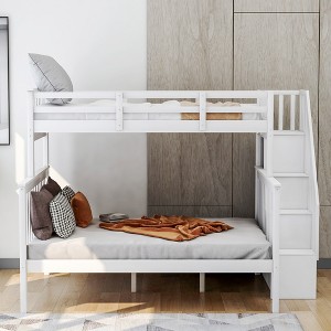 Stairway Twin-Over-Full Bunk Bed with Storage and Guard Rail for Bedroom - 1 of 4