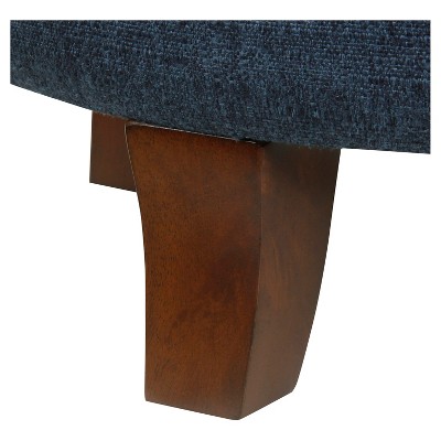 Indigo Round Tufted Storage Ottoman with Wood Legs