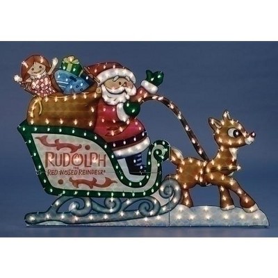 Roman 44" Holographic Rudolph & Santa With Sleigh Lighted Christmas Yard Art