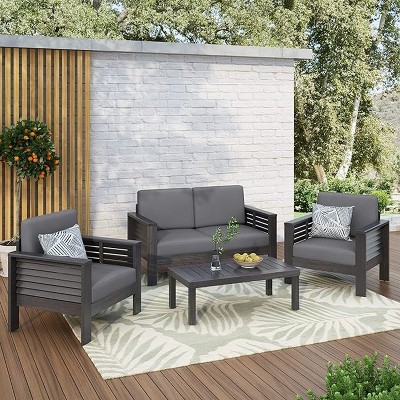 Nertpow Acacia Wood Outdoor Loveseat and Coffee Table Set with Cushions ¨C Dark Gray Finish
