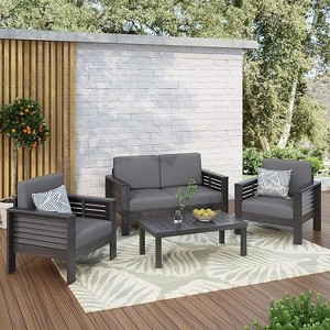 Nertpow Acacia Wood Outdoor Loveseat and Coffee Table Set with Cushions ¨C Dark Gray Finish - 1 of 4