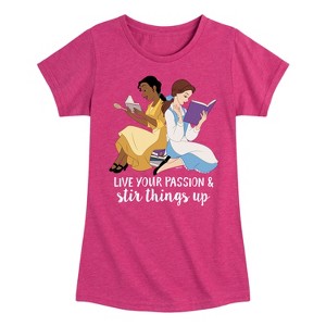 Girls' - Disney Princess - Tiana and Belle Reading Live Your Passion Fitted Short Sleeve Graphic T-Shirt - 1 of 4