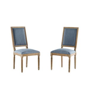 Christopher Knight Home Set of 2 Bennett French Country Rubberwood Upholstered Dining Chairs Slate Blue - 1 of 4