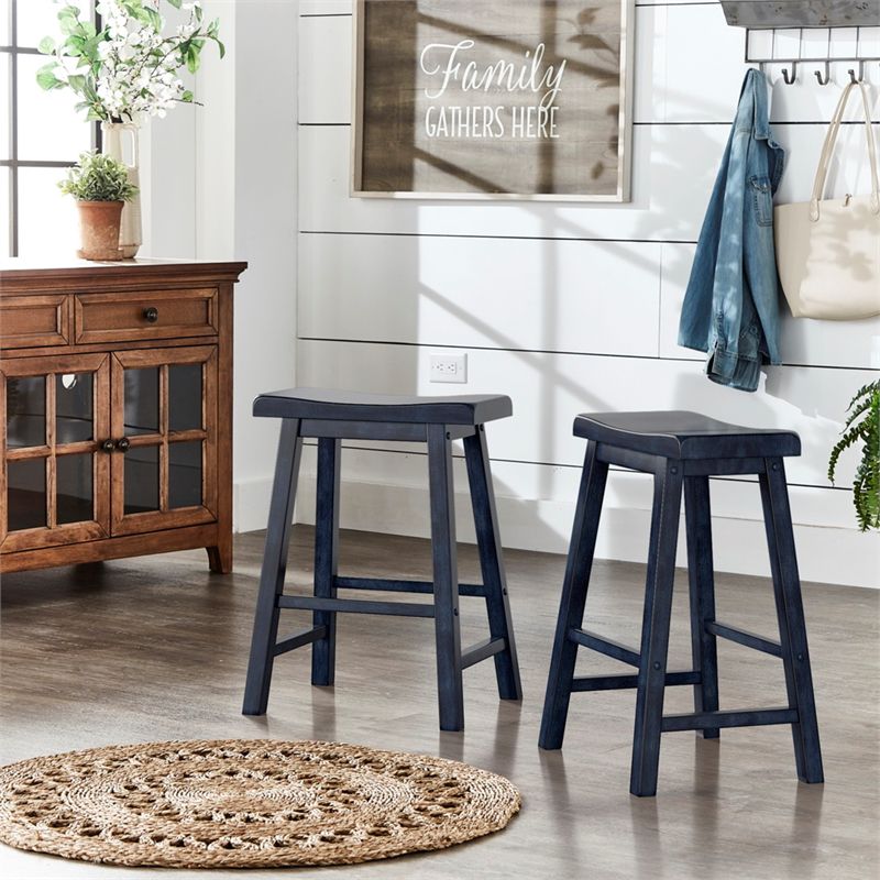 iNSPIRE Q Saddleback Wood Counter Height Stools (Set of 2) in Antique Denim Blue, 2 of 3