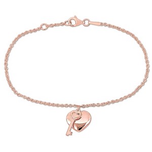 EVERLY JEWELRY | 18k Rose Gold Plated Heart & Key Charm  Bracelet, 7-inch - 1 of 4