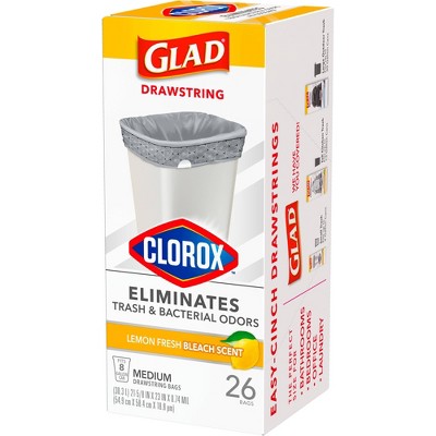 Glad Drawstring Medium Trash Bags - Lemon Fresh Bleach - 8 Gallon - 26ct