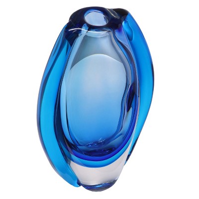 Hand Blown Blue Glass Decorative Table Vase 10" Tall