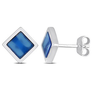 EVERLY JEWELRY | Sterling Silver 1ct TGW Square Double Flat-Cut Blue Agate Stud Earrings - 1 of 4