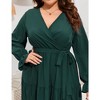 Womens Plus Size V Neck Wrap Maxi Dress High Waist Ruffle Summer Casual Dress with Belt - 4 of 4