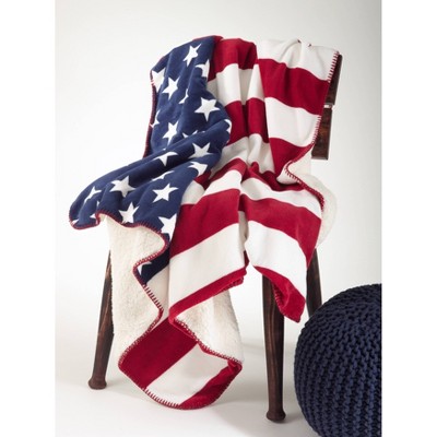 Patriotic Red Sherpa Fleece Reversible Throw Blanket