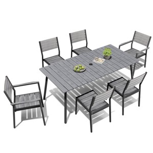 Crestlive Products 7pc Aluminum Patio Dinning Set 72in Table and 6 Chairs Plastic Wood Top with Umbrella Hole for Outdoor Pool Lawn - 1 of 4